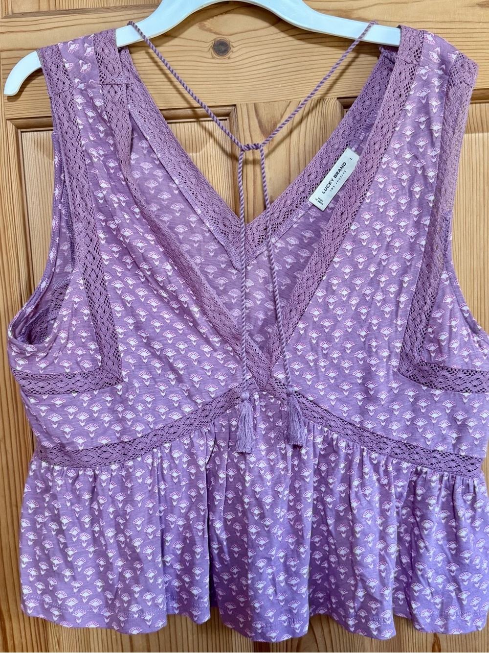 Lucky Brand Lavender Lace Tassel Peplum Cami